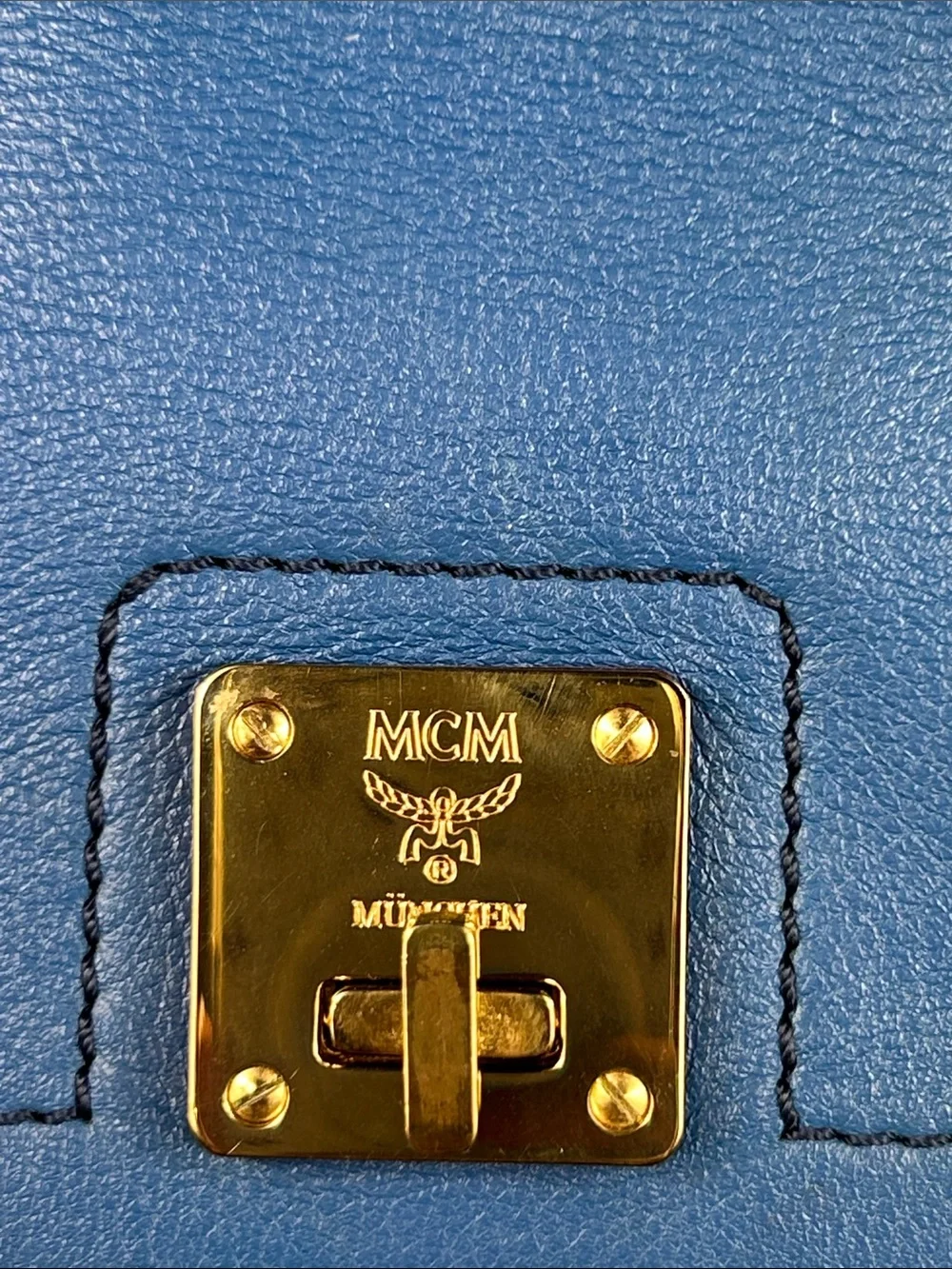 MCM München Vintage Cobalt Blue Leather 2-Way Satchel Crossbody